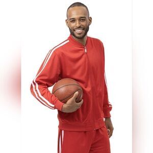 MEN'S MONTIQUE RED 2 PIECE SPORT TRACK SUIT WITH DOUBLE SIDE STRIPE. JS26.